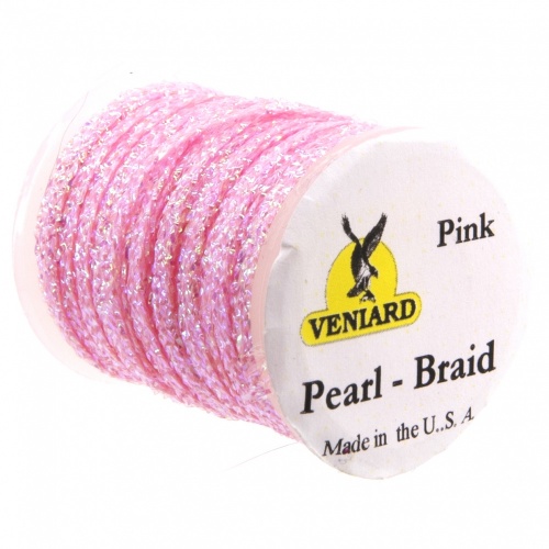 Veniard Pearl Flat Braid Pink (Pack 12 Spools) Fly Tying Materials